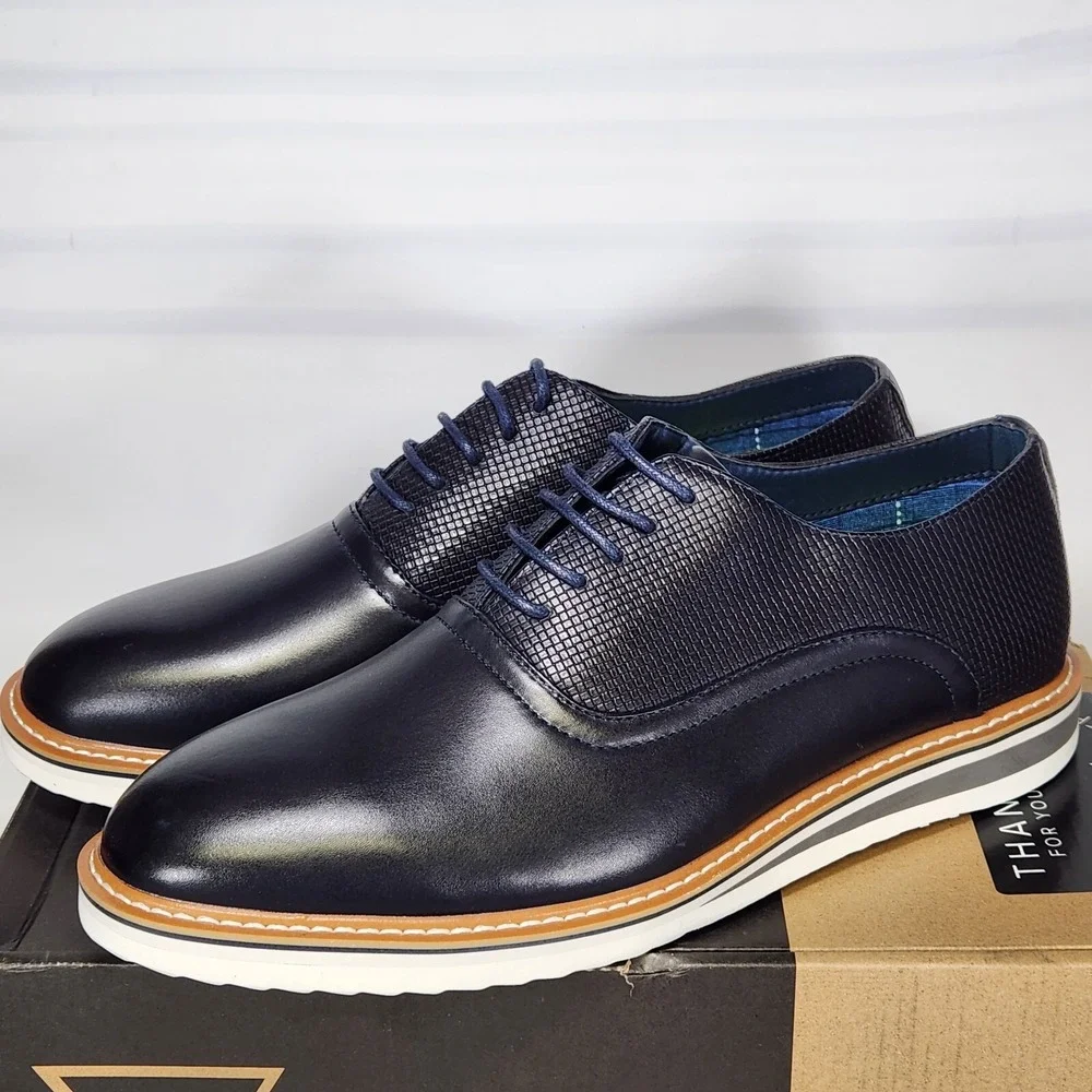 Vance Co. Weber Dress Shoes Men Size 11 Navy Textured Lace Up Oxford